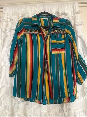 ANDREE BY UNIT Teal Multicolor Striped Button-Down Shirt